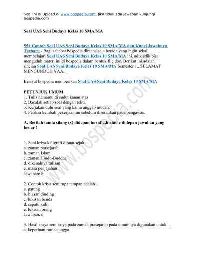 Soal Essay Seni Budaya Kelas 11 Sma/Ma Dan Kunci Jawabnya Terbaru