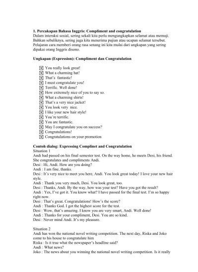 Percakapan Bahasa Inggris Compliment and