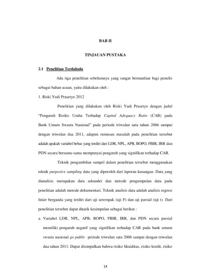 14 BAB II TINJAUAN PUSTAKA 2.1 Penelitian Terdahulu