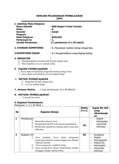 RPP Biologi kelas X semester Ganjil
