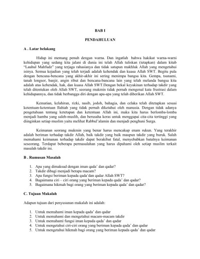 Contoh Makalah Qada dan Qadar