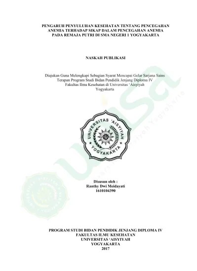 PENGARUH PENYULUHAN KESEHATAN TENTANG PENCEGAHAN ANEMIA TERHADAP SIKAP  DALAM PENCEGAHAN ANEMIA PADA REMAJA PUTRI DI SMA NEGERI 1 YOGYAKARTA