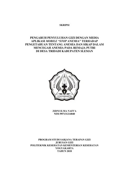 PENDAHULUAN Efek Penyuluhan Gizi Dengan Media Leaflet Terhadap Tingkat  Pengetahuan Tentang Anemia Pada Remaja Putri Di Smp Kristen 1 Surakarta.