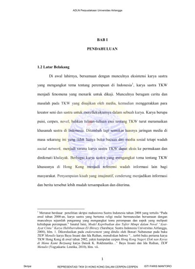 Top PDF BAB I PENDAHULUAN 1.2 Latar Belakang - REPRESENTASI TKW DI HONG  KONG DALAM CERPEN-CERPEN PADA KUMPULAN CERPEN MAJIKANKU EMPU SENDOK KARYA  DENOK K. ROKHMATIKA Repository - UNAIR REPOSITORY - 123dok.com
