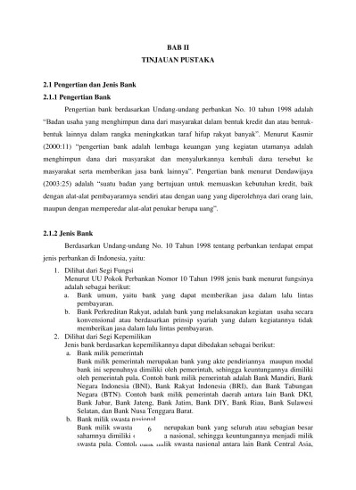 BAB II TINJAUAN PUSTAKA 2.1 Pengertian dan Jenis Bank 2.1.1 Pengertian Bank  - PENGARUH NON PERFORMING LOAN TERHADAP PERTUMBUHAN LABA PADA BPR  KONVENSIONAL DI KOTA PALEMBANG - POLSRI REPOSITORY