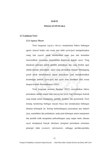 Top PDF 11 BAB II TINJAUAN PUSTAKA 2.1 Landasan Teori 2.1.1 Agency Theory -  123dok.com