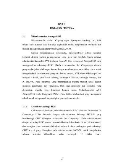4 BAB II TINJAUAN PUSTAKA 2.1 Mikrokontroler Atmega 8535