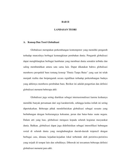 BAB II LANDASAN TEORI A. Konsep Dan Teori Globalisasi - PENGARUH GLOBALISASI  BUDAYA DAN PEMBERDAYAAN FELDA TERHADAP AKHLAK REMAJA MUSLIM DI  KUANTAN–PAHANG–MALAYSIA - Raden Intan Repository