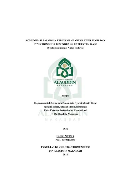 Komunikasi Pasangan Pernikahan Antar Etnis Bugis dan Etnis Tionghoa Di  Sengkang Kabupaten Wajo (Studi Komunikasi Antar Budaya) - Repositori UIN  Alauddin Makassar