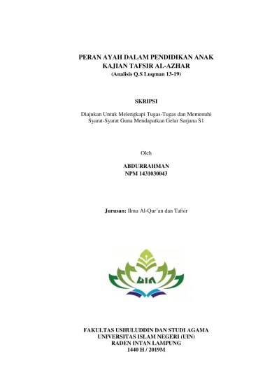 Top PDF PESAN-PESAN PENDIDIKAN DALAM SURAT LUQMAN AYAT 12-19 (KAJIAN TAFSIR  AL-AZHAR) - 123dok.com