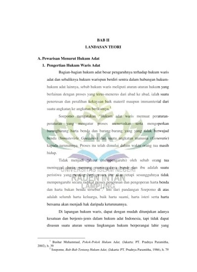 Top PDF BAB II LANDASAN TEORI A. Pewarisan Menurut Hukum Adat 1. Pengertian  Hukum Waris Adat - Penerus hartawarisan Lampung Sai Batin Kabupaten Pesisir  Barat dalam persepetif hukum islam:studi di kelurahan pasar