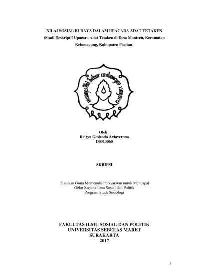 NILAI SOSIAL BUDAYA DALAM UPACARA ADAT TETAKEN (Studi Deskriptif Upacara  Adat Tetaken di Desa Mantren, Kecamatan Kebonagung, Kabupaten Pacitan)