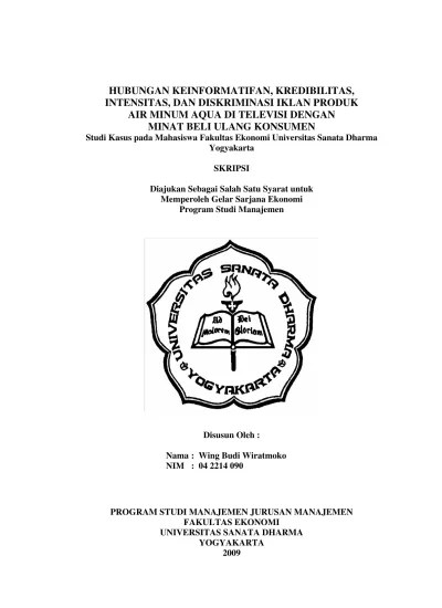 HUBUNGAN KEINFORMATIFAN, KREDIBILITAS, INTENSITAS, DAN DISKRIMINASI IKLAN  PRODUK AIR MINUM AQUA DI TELEVISI DENGAN