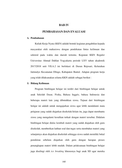 BAB IV PEMBAHASAN DAN EVALUASI - LAPORAN KULIAH KERJA NYATA (KKN) REGULER  61 UNIVERSITAS AHMAD DAHLAN YOGYAKARTA DUSUN DERMOJURANG, DESA SELOHARJO,  KEC. PUNDONG KAB BANTULYOGYAKARTA TAHUN AKADEMIK 20016/2017 - Repository  Universitas Ahmad Dahlan