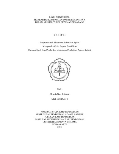 Lagu Gregorian : sejarah perkembangan dan relevansinya dalam musik liturgi  di jaman sekarang - USD Repository