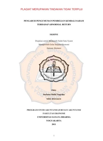 PENGARUH PENGUMUMAN PEMBELIAN KEMBALI SAHAM TERHADAP ABNORMAL RETURN SKRIPSI