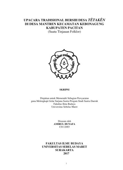 PERAN PEREMPUAN DALAM TRADISI UPACARA BERSIH DESA (STUDI KASUS DI DESA  KIRINGAN KECAMATAN TAKERAN KABUPATEN MAGETAN) | Setyowati | AGASTYA: JURNAL  SEJARAH DAN PEMBELAJARANNYA 819 1511 1 SM