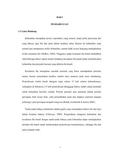BAB I PENDAHULUAN. yang khusus agar ibu dan janin dalam keadaan sehat.  Karena itu kehamilan yang