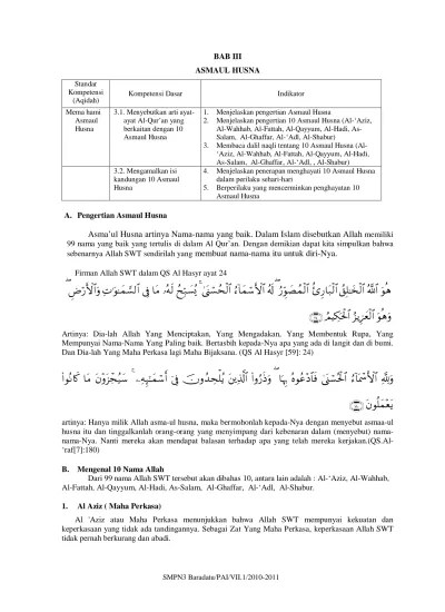 BAB III ASMAUL HUSNA - 3 Asmaul Husna