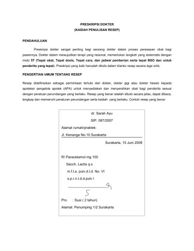 Bahasa Resep, Penulisan Resep Kuliah