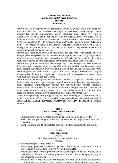 ANGGARAN DASAR Komite Nasional Pemuda Indonesia (KNPI) Pembukaan