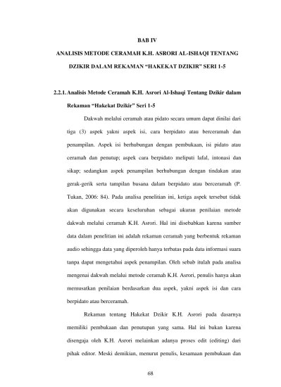 BAB IV ANALISIS METODE CERAMAH K.H. ASRORI AL-ISHAQI TENTANG DZIKIR DALAM  REKAMAN HAKEKAT DZIKIR SERI 1-5