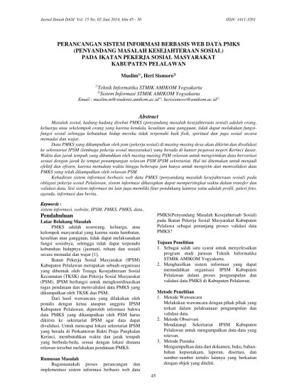 Perancangan Sistem Informasi Berbasis Web Data Pmks (Penyandang Masalah  Kesejahteraan Sosial) Pada Ikatan Pekerja Sosial Masyarakat Kabupaten  Pelalawan