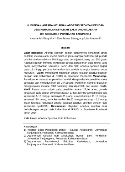 HUBUNGAN ANTARA KEJADIAN ABORTUS SPONTAN DENGAN USIA KEHAMILAN DI RUMAH  SAKIT UMUM DAERAH DR. SOEDARSO PONTIANAK TAHUN