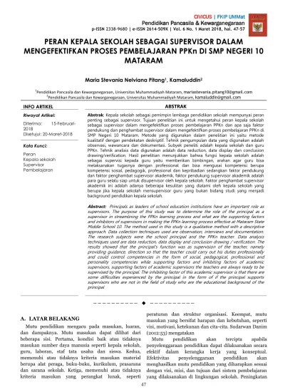 Top PDF PERAN KEPALA SEKOLAH SEBAGAI SUPERVISOR DALAM MENGEFEKTIFKAN PROSES  PEMBELAJARAN PPKn DI SMP NEGERI 10 MATARAM - 123dok.com