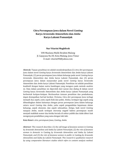 Citra Perempuan Jawa dalam Novel Canting Karya Arswendo Atmowiloto dan Amba  Karya Laksmi Pamuntjak