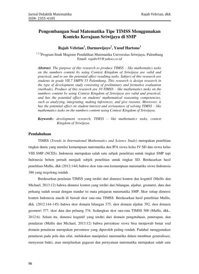 Top PDF Pengembangan Soal Matematika Tipe TIMSS Menggunakan Konteks  Kerajaan Sriwijaya di SMP - 123dok.com