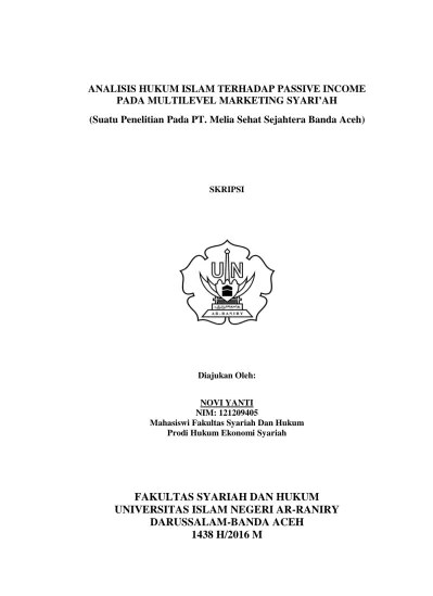 Analisis Hukum Islam terhadap Passive Income pada Multi Level Marketing  Syari’ah (Suatu Penelitian pada PT. Melia Sehat Sejahtera Banda Aceh)