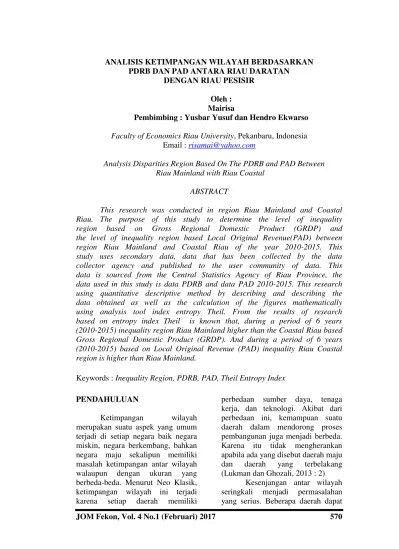Top PDF Analisis Ketimpangan Wilayah Berdasarkan PDRB Dan Pad Antara Riau  Daratan Dengan Riau Pesisir - 123dok.com