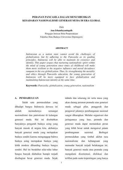 Top PDF Peranan Pancasila dalam Menumbuhkan Kesadaran Nasionalisme Generasi  Muda di Era Global - 123dok.com