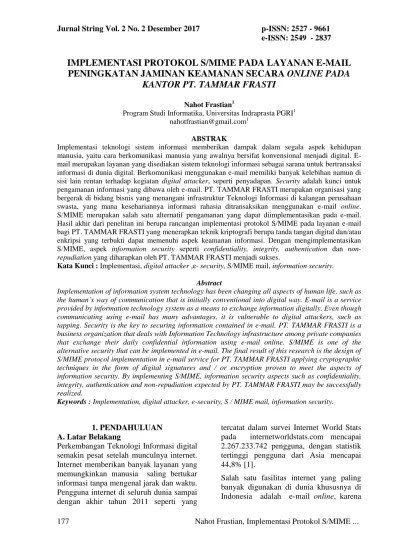 Implementasi Protokol S/MIME pada Layanan E-mail Peningkatan Jaminan  Keamanan Secara Online pada Kantor PT Tammar Frasti