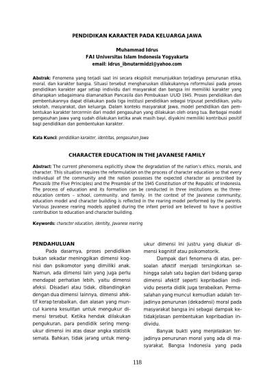 Pendidikan Karakter Pada Keluarga Jawa
