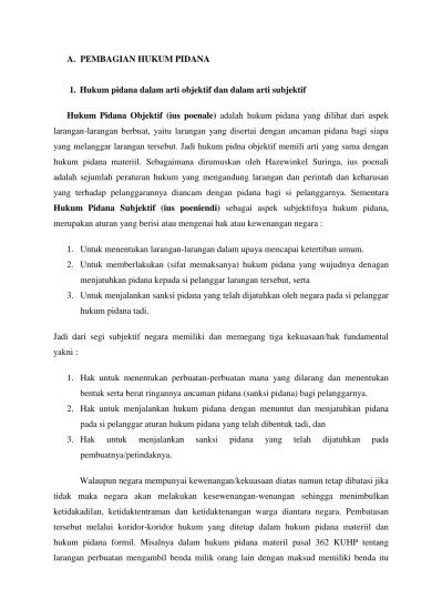 1. Hukum pidana dalam arti objektif dan dalam arti subjektif