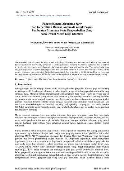 PENERAPAN KONSEP FINITE STATE AUTOMATA (FSA) PADA MESIN PEMBUAT MINUMAN KOPI  OTOMATIS