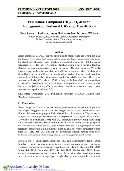 Pemisahan Campuran CH 4 /CO 2 dengan Menggunakan Karbon Aktif yang  Dimodifikasi