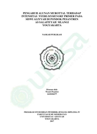 PENGARUH ALUNAN MUROTTAL TERHADAP INTENSITAS NYERI DISMENORE PRIMER PADA  SISWI ALIYYAH DI PONDOK PESANTREN AS SALAFIYYAH MLANGI YOGYAKARTA