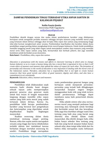 BAB I PENDAHULUAN. Budi Pekerti merupakan etika, sopan dan santun yang  termasuk di