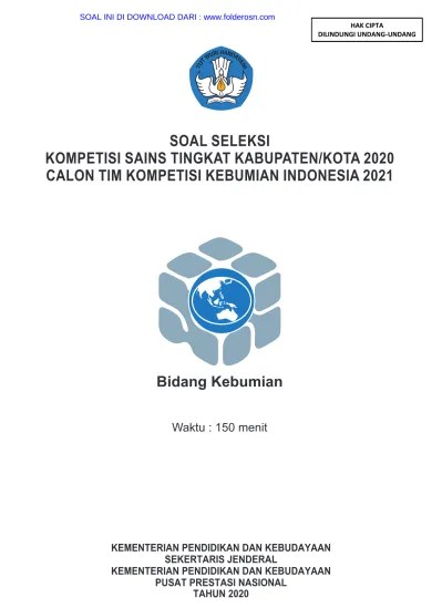 SOAL SELEKSI KOMPETISI SAINS TINGKAT KABUPATEN/KOTA 2020 CALON TIM  KOMPETISI GEOGRAFI INDONESIA 2021