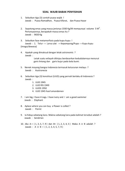 Soal Cerdas Cermat Pengetahuan Umum