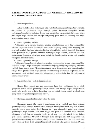 Perhitungan Biaya Variabel Dan Perhitungan Biaya Absorpsi
