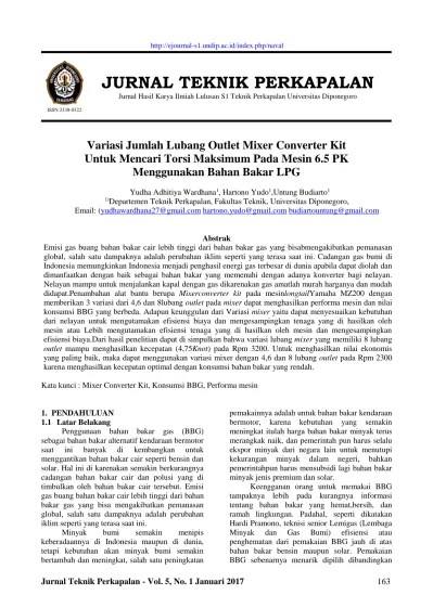 JURNAL TEKNIK PERKAPALAN Jurnal Hasil Karya Ilmiah Lulusan S1 Teknik  Perkapalan Universitas Diponegoro