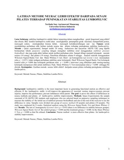LATIHAN METODE NEURAC LEBIH EFEKTIF DARIPADA SENAM PILATES TERHADAP  PENINGKATAN STABILITAS LUMBOPELVIC