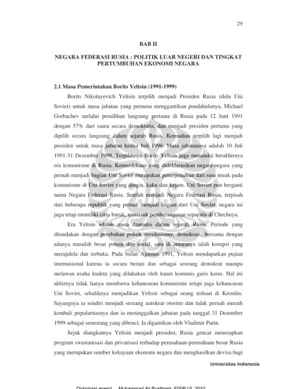 BAB II NEGARA FEDERASI RUSIA : POLITIK LUAR NEGERI DAN TINGKAT PERTUMBUHAN  EKONOMI NEGARA