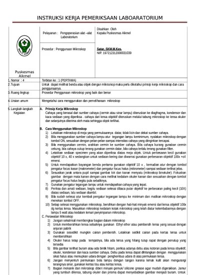 Sop Instruksi Kerja Pemeriksaan Labora.