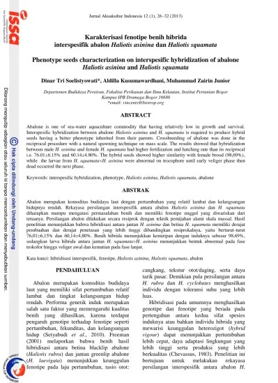PEMATANGAN GONAD INDUK ABALON Haliotis squamata MELALUI PENGELOLAAN PAKAN