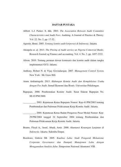 DAFTAR PUSTAKA. Anthony, Robert N. &amp; Vijay Govindarajan Management Control  System. New York : Mc Graw Hill.